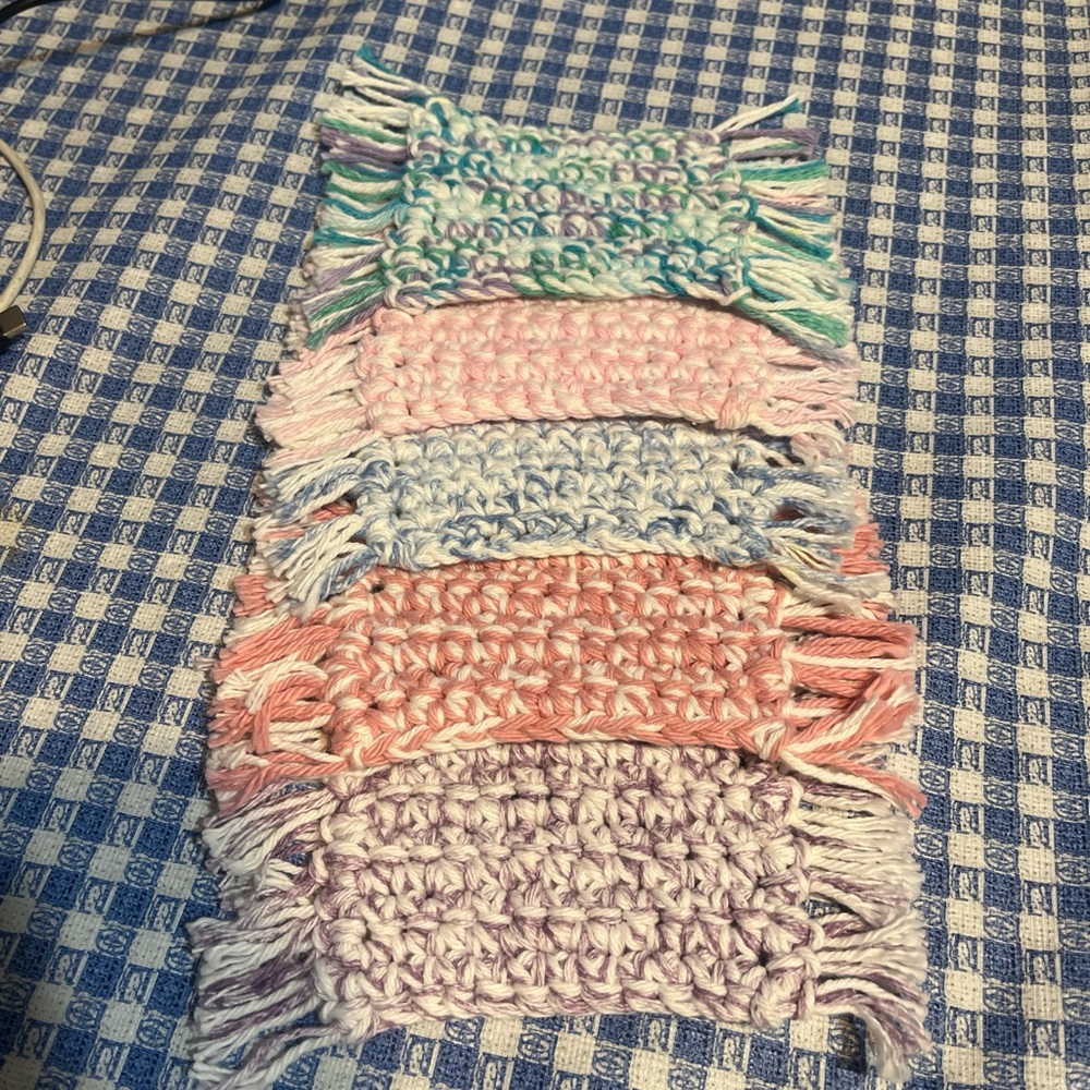 Handcrafted Multicolor Crochet Coasters set of 5 Mug rugs